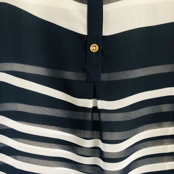 LOFT Ann Taylor Navy Blue Sheer Striped Loose Top SP - Picture 4 of 5